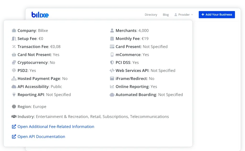 Add detailed info to your payment provider profile to boost visibility on bilixe