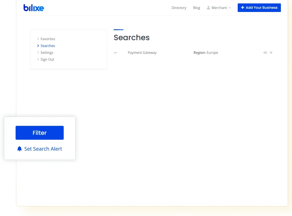 Set up email alerts on bilixe for new matching payment providers