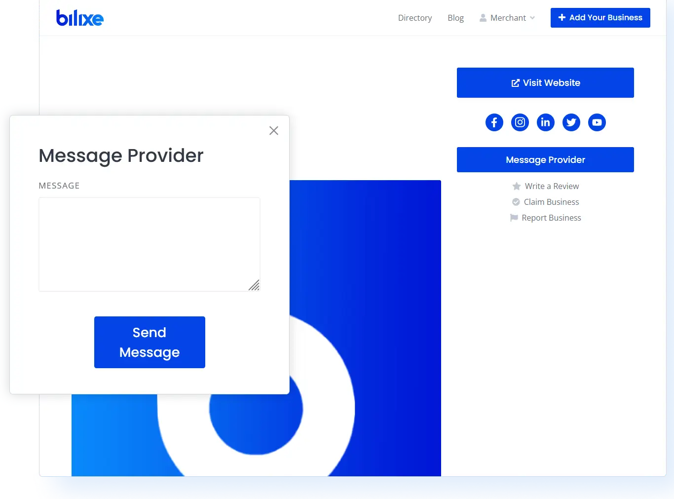 Messaging tool on bilixe for connecting with payment service providers