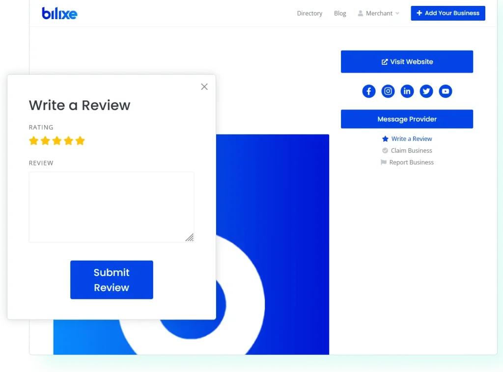 Review and rate payment providers on bilixe platform