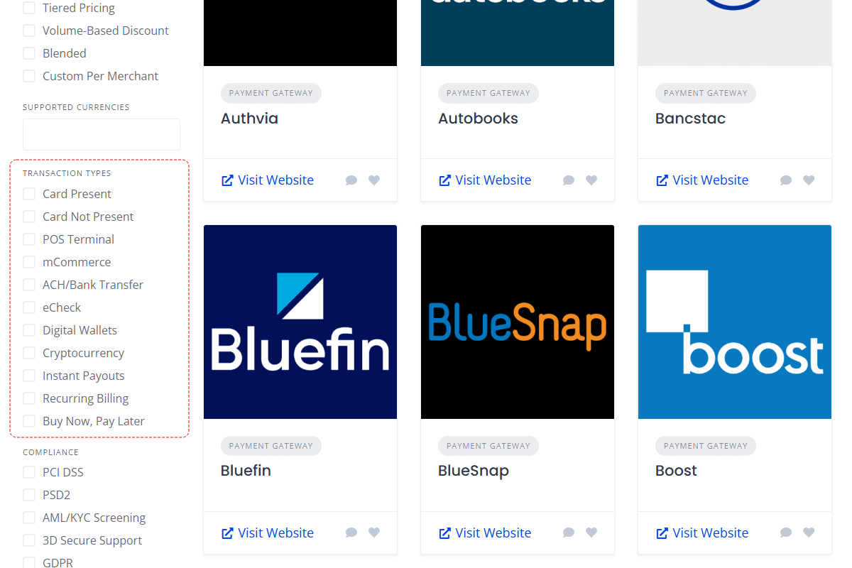 Screenshot of Bilixe platform showing transaction types filter