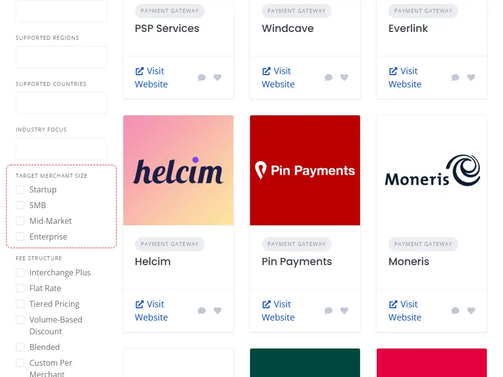 Filter to choose payment service providers by merchant size on bilixe