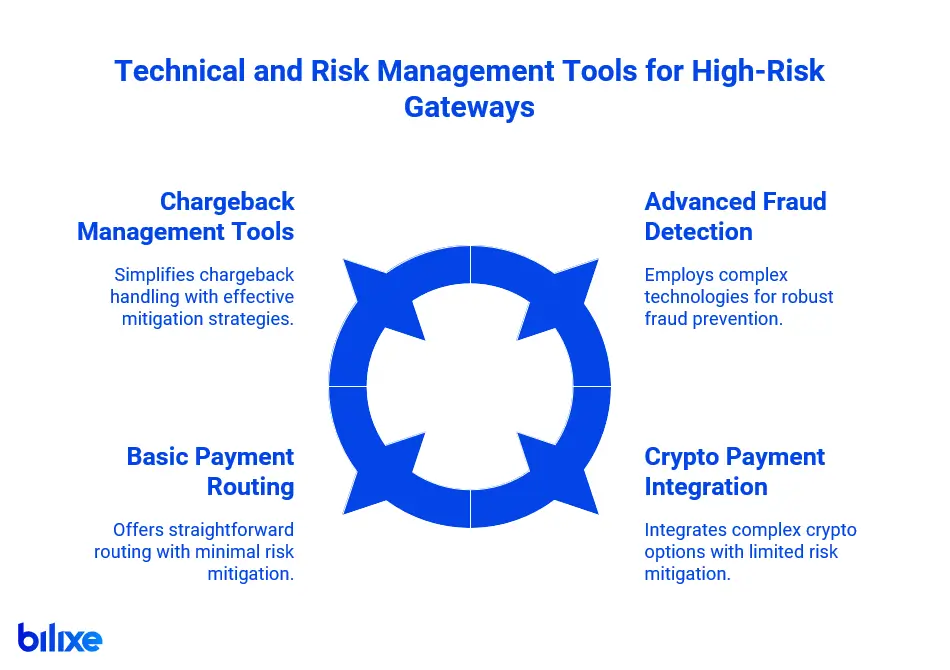 Infographic of technical and risk management tools for high-risk payment gateways